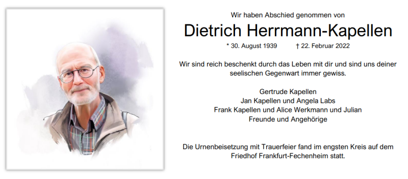 Todesanzeige von Dietrich Herrmann-Kapellen